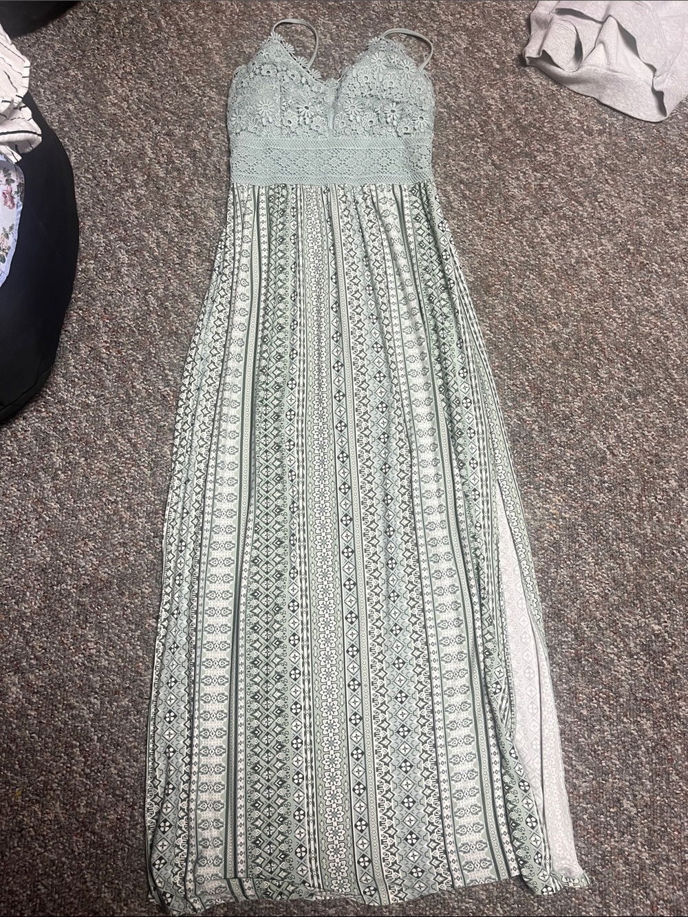 No Boundaries Mint Green Crochet-Top Maxi Dress
